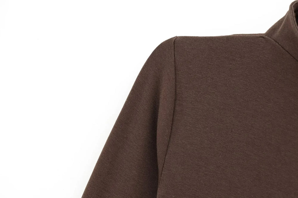 Women's new fashion elastic slim versatile cotton T-shirt top retro half high neck long sleeved women's pullover shirt chic top