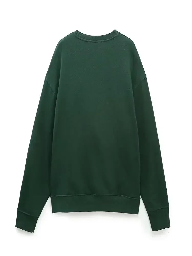 2024 women's new fashion printed letter decoration loose casual long sleeved sweatshirt Vintage O-neck women's pullover