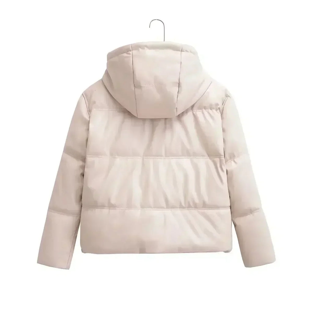 Women 2023 Winter Fashion Winter Thick Warm Cotton-padded Jacket Vintage Long Sleeve Hooded Female Outerwear Chic Tops