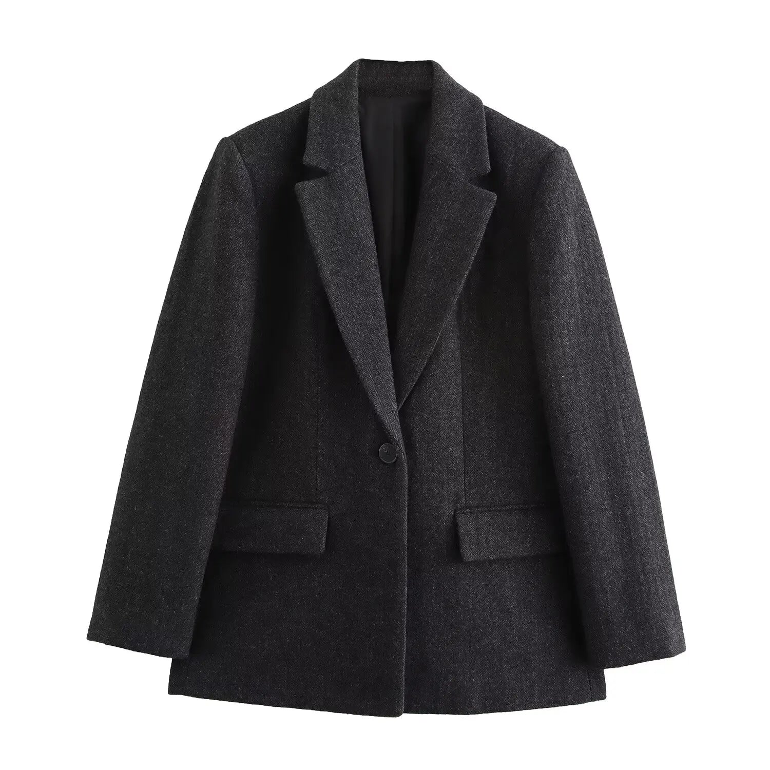 Women's New Fashion Flip Decoration Casual Single breasted Twill Woolen Blazer Coat Vintage Long sleeved Women's Coat Chic Top