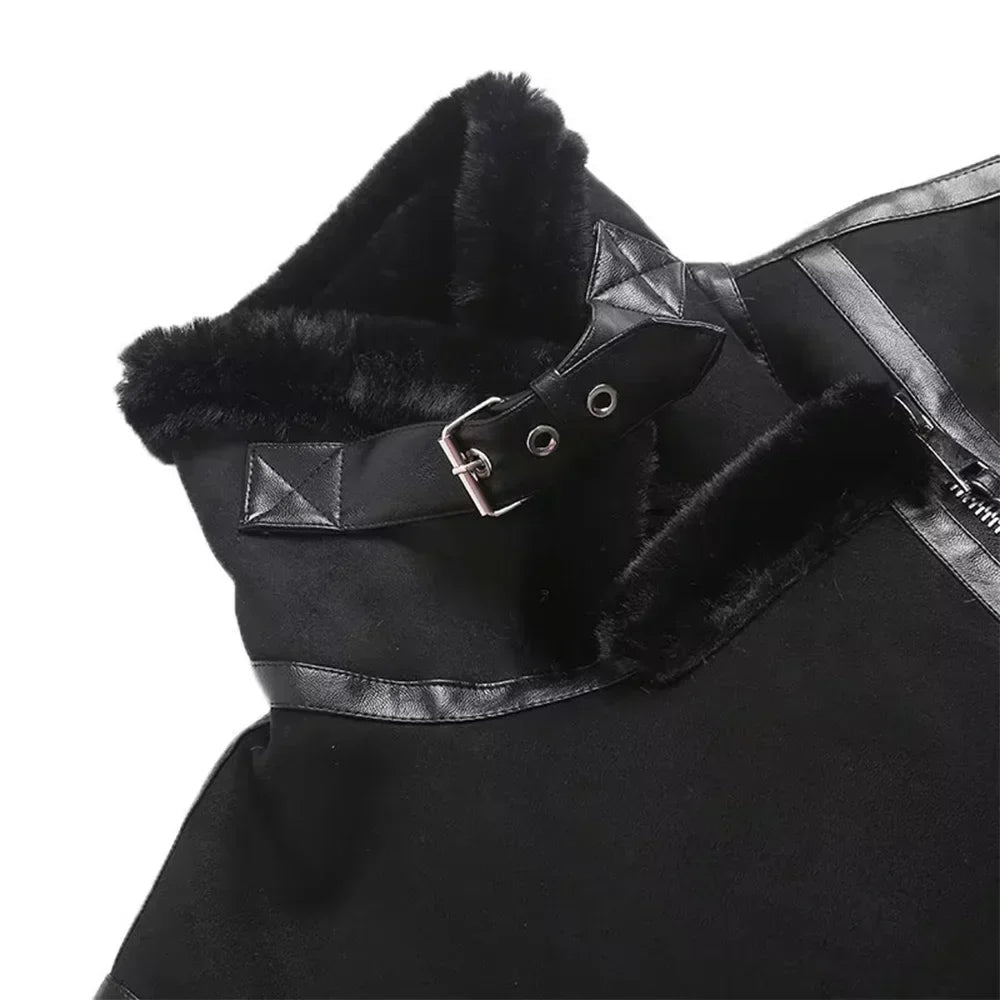 Women's 2023 Fashion Thick Winter Warm Loose Fur All-in-One Jacket Retro Long Sleeve Zipper Female Outerwear Chic Top Muje