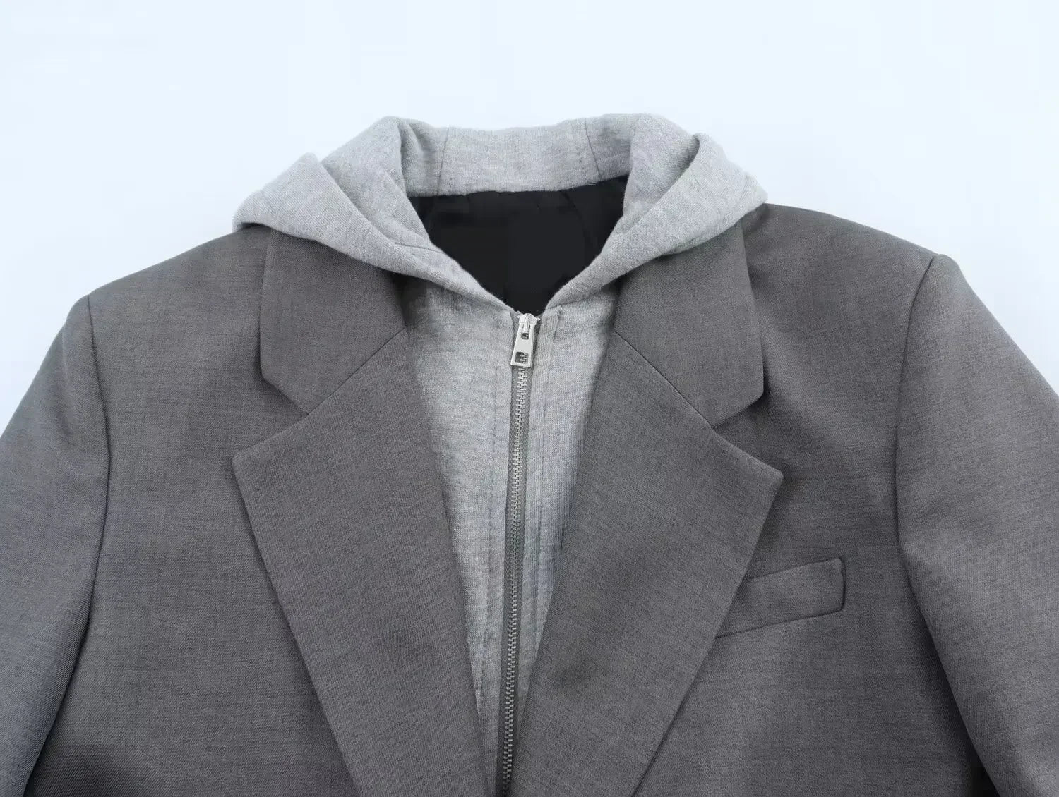 Women New Fashion Flip decoration Hooded splicing Single breasted casual Blazer Coat Vintage Long Sleeve Female Outerwear