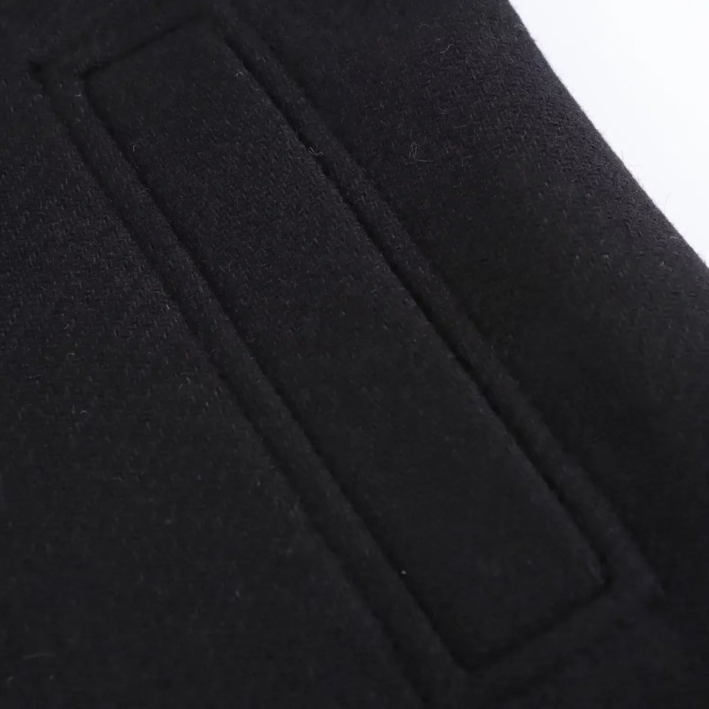 Women's new fashion gold double breasted decoration slim stand Neck woolen coat retro long sleeved pocket women's coat Chic top
