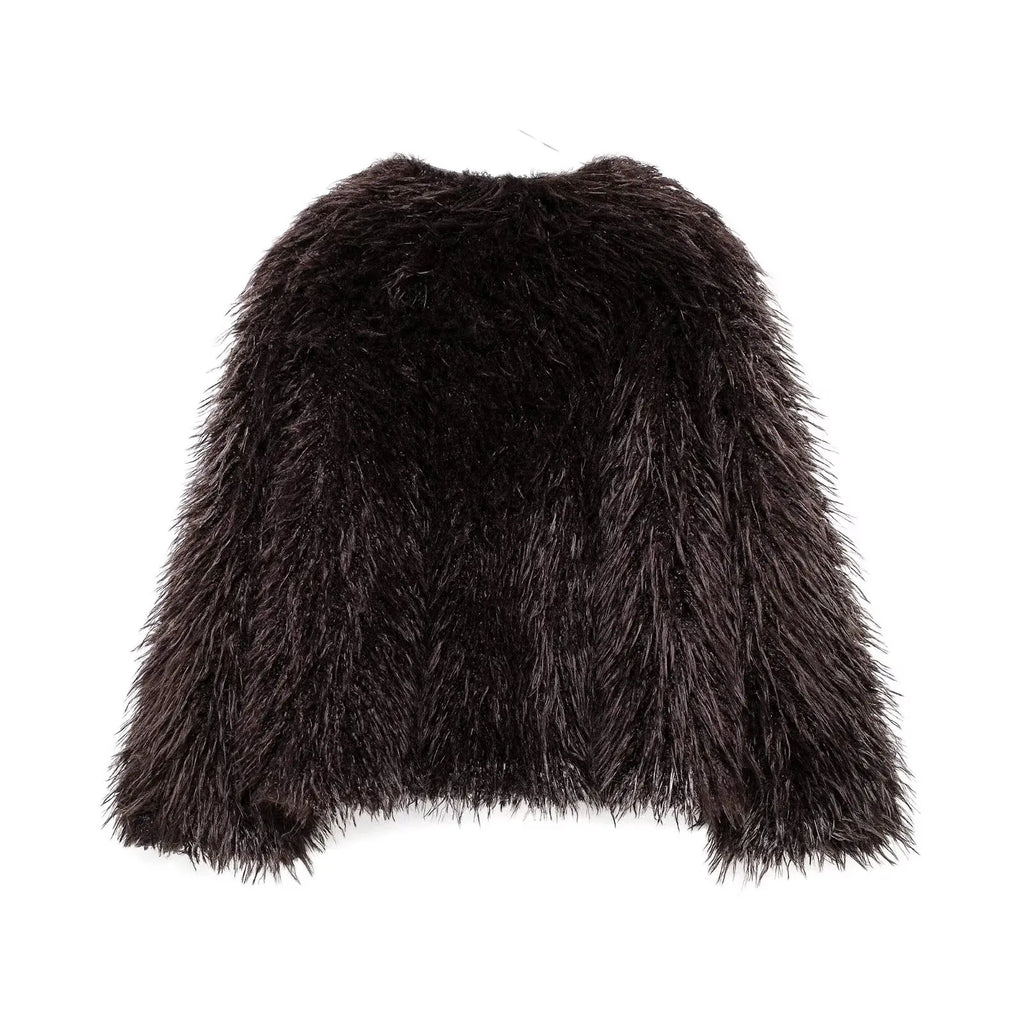 Women's winter Fashion loose faux fur effect warm V Neck Blended Coat retro long sleeved button up women's Coat Chic top