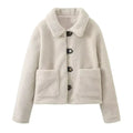 Women's 2024 New Fashion Casual Single breasted Warm Lapel Fleece Jacket Coat Retro Long Sleeve Pocket Women's Coat Unique Top