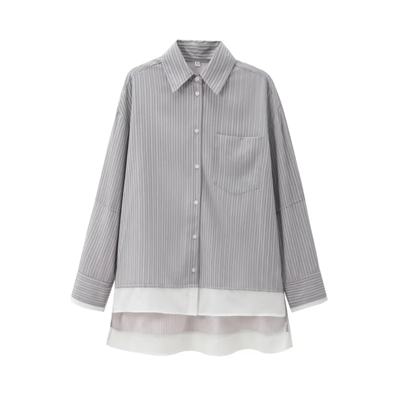 Women's new fashion pocket decoration asymmetrical shirt poplin striped shirt retro long sleeved button up Female shirt chic top