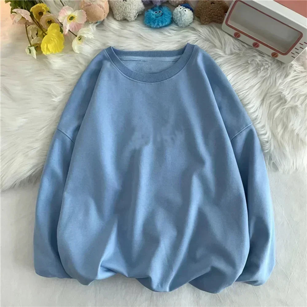 Spring and autumn warm small sweater round neck loose sportswear men and women with casual tops.