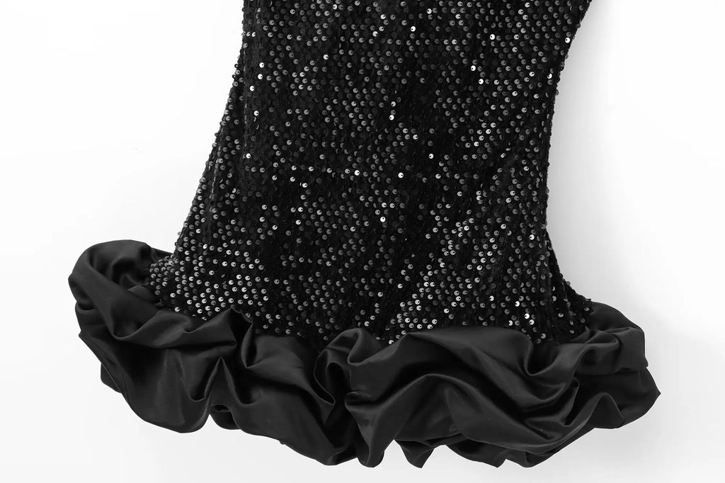 Women's new fashion pleated puffy hem design multi-color slim sequin mini dress retro sleeveless backless women's dress Mujer