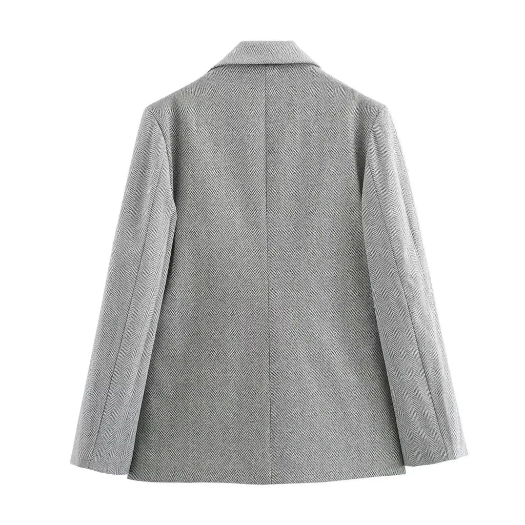 Ladies' 2024 new fashion flip decoration loose herringbone diagonal suit coat retro long sleeved button up women's coat chic top