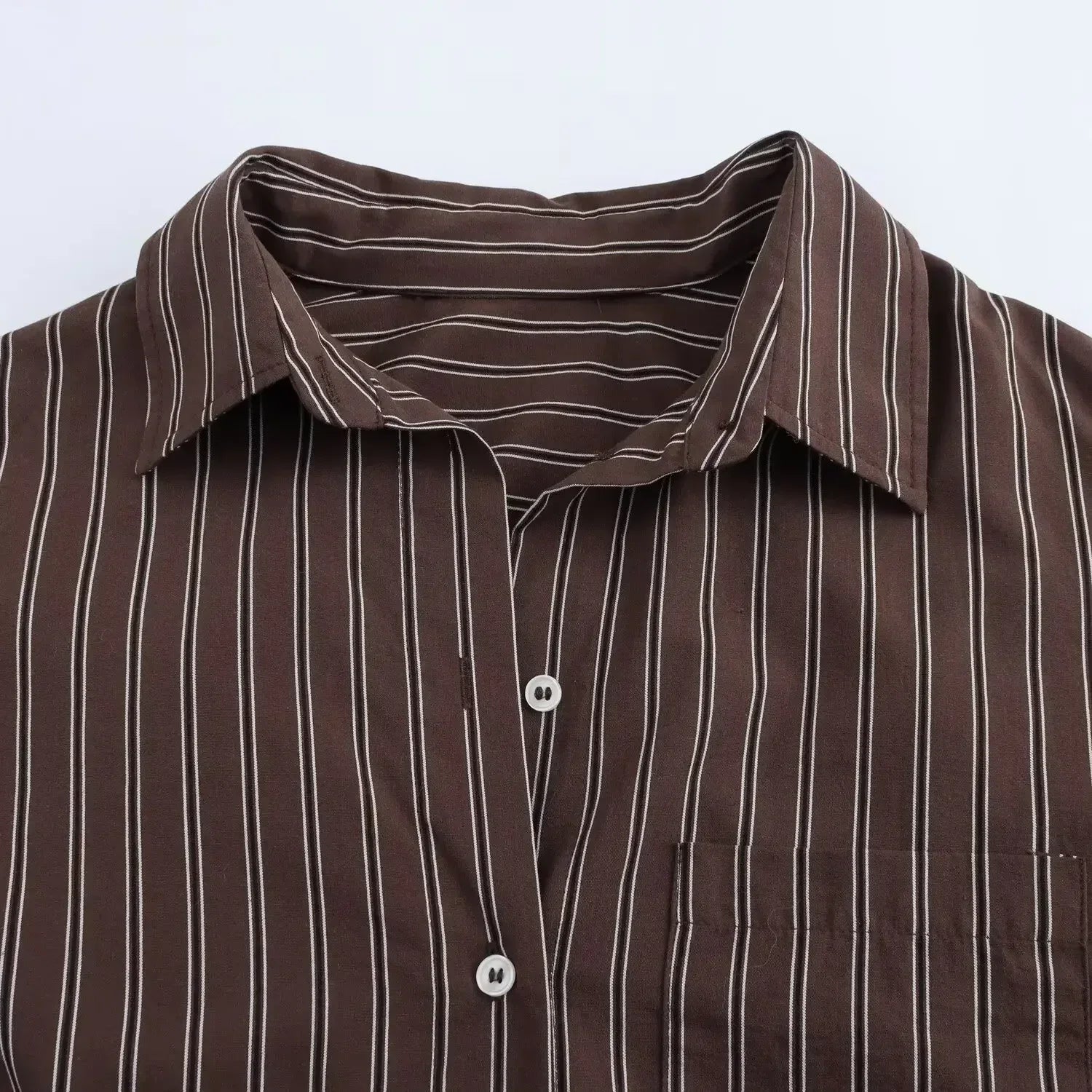 Women's new fashion pleated decoration loose single breasted casual striped shirt retro bat long sleeved women's shirt chic top