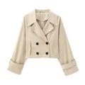 Women's new fashion short windbreaker style casual double breasted jacket coat retro long sleeved pocket women's coat chic top