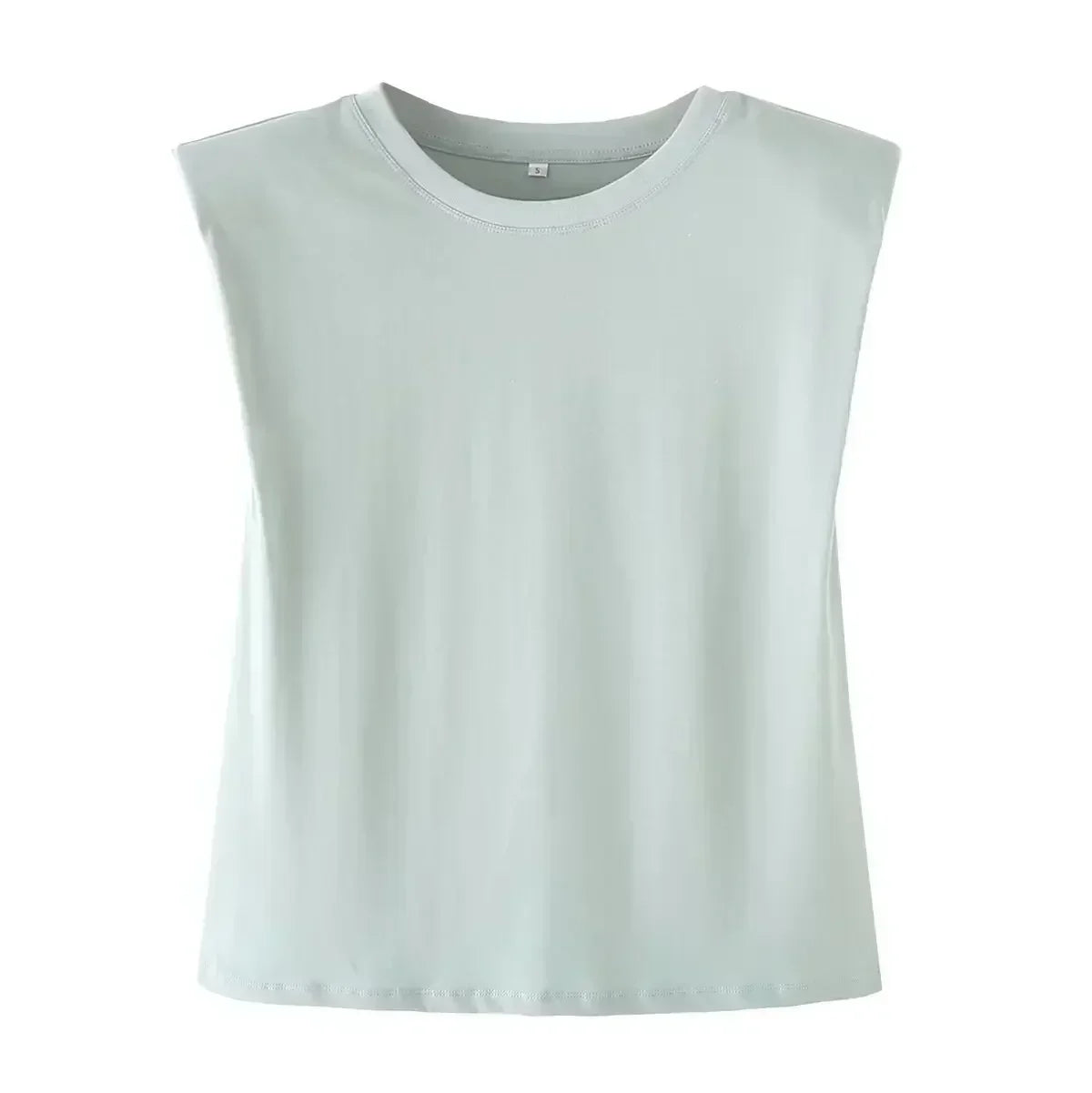 Women's New Fashion Shoulder Pad Decoration Short Multi Color Casual O Neck T-shirt Top Sleeveless Women's Tee Shirt Chic Top