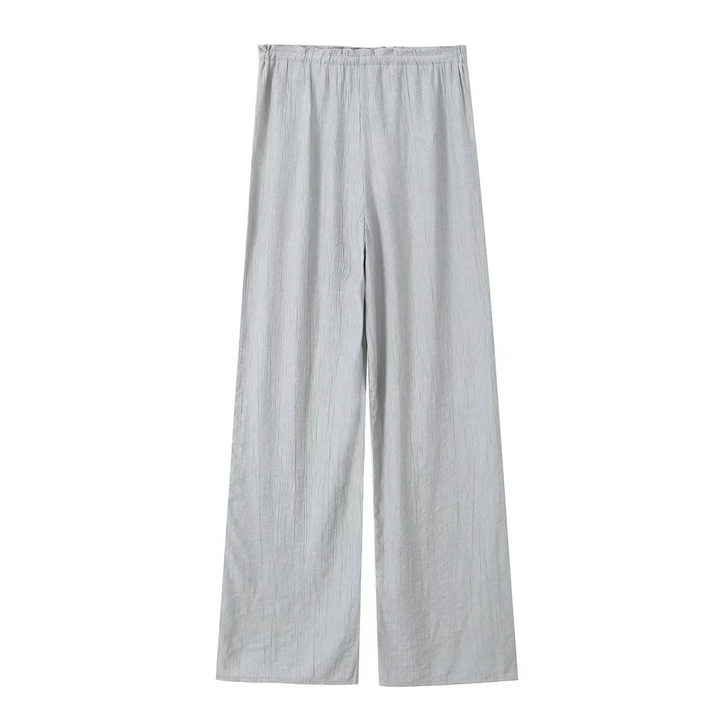 Women's new Chic Fashion loose side pocket pants casual versatile textured pants retro high waisted lace up women's pants