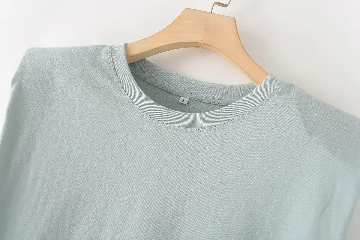 Women's New Fashion Shoulder Pad Decoration Short Multi Color Casual O Neck T-shirt Top Sleeveless Women's Tee Shirt Chic Top