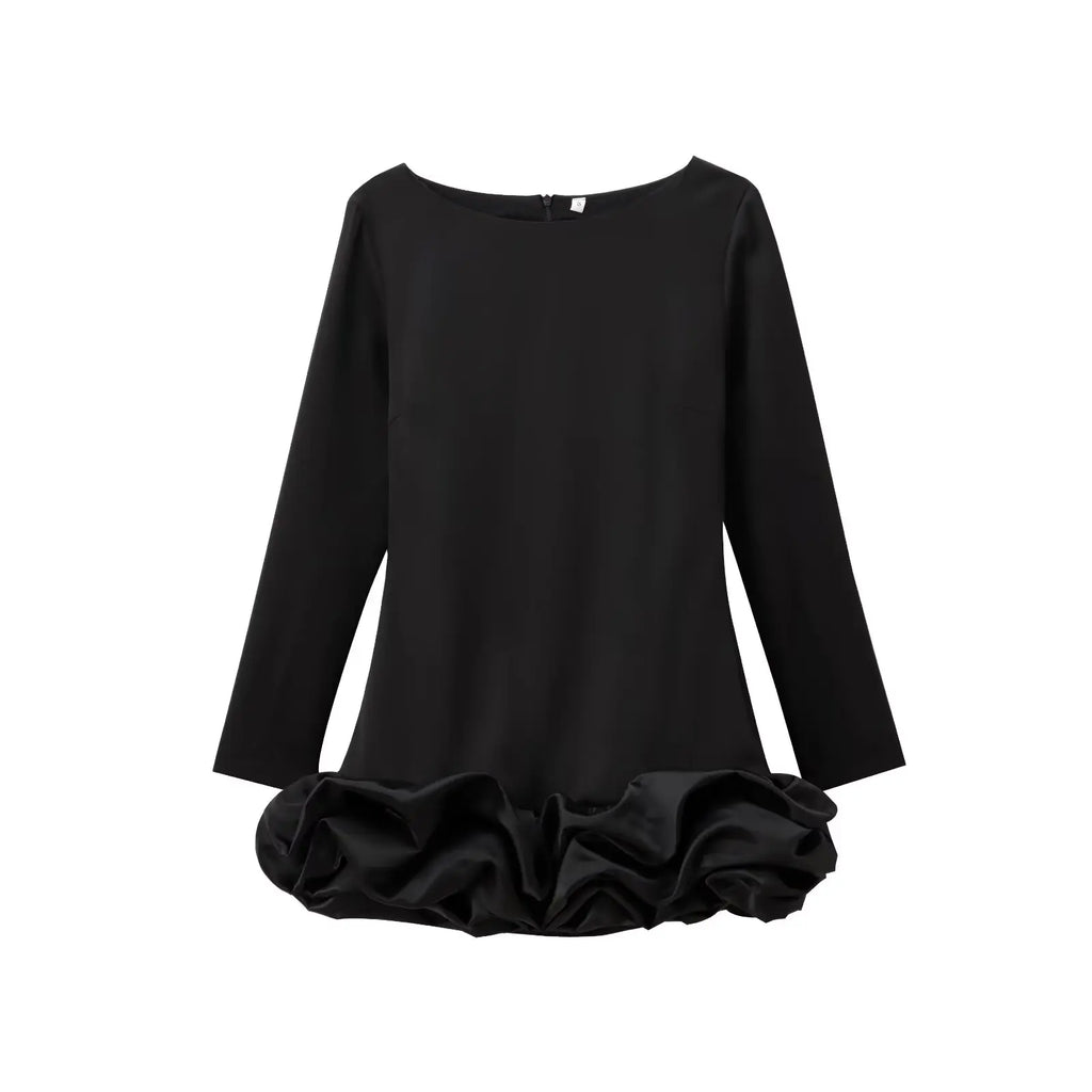 Women's new fashion layered hem design slim versatile sequin mini dress retro O-Neck long sleeved women's dress Mujer