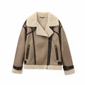 Women's 2024 new fashion casual double-sided Fur Faux Leather jacket coat retro long sleeved zipper pocket women's coat chic top