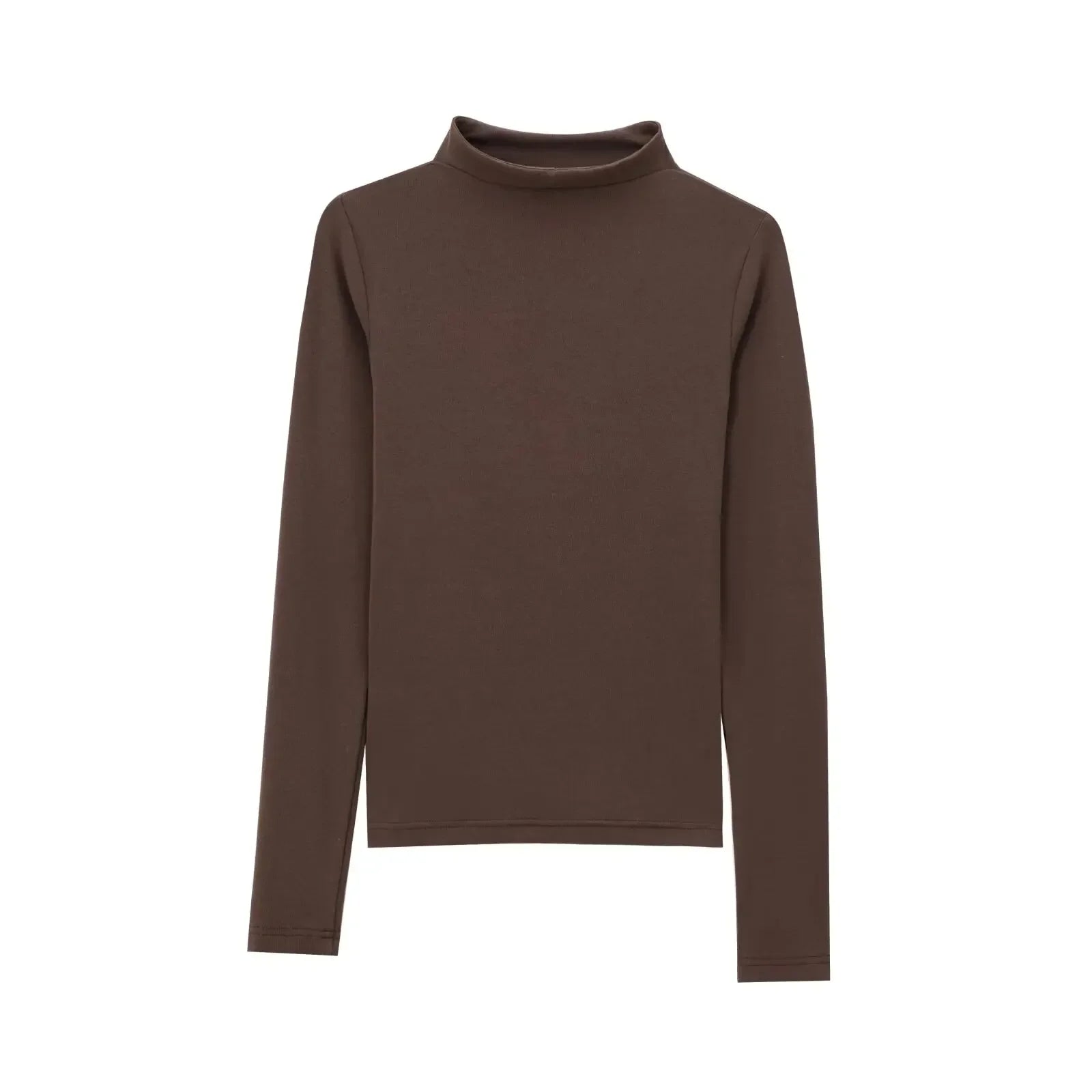 Women's new fashion elastic slim versatile cotton T-shirt top retro half high neck long sleeved women's pullover shirt chic top