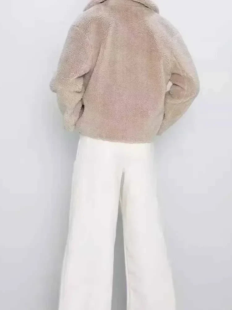 Women's 2024 New Fashion Loose Single breasted Thick Warm Lapel Fleece Coat Retro Long Sleeve Pocket Women's Coat Chic Top