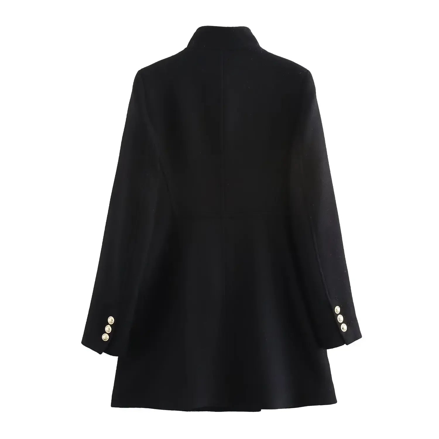 Women's new fashion gold double breasted decoration slim stand Neck woolen coat retro long sleeved pocket women's coat Chic top