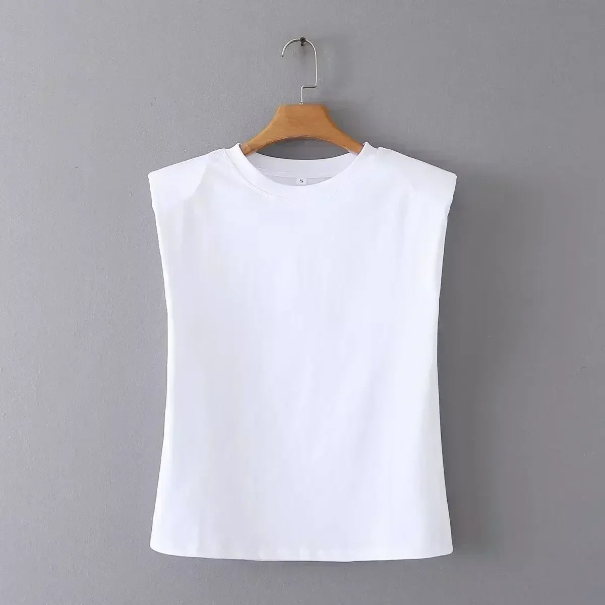 Women's New Fashion Shoulder Pad Decoration Short Multi Color Casual O Neck T-shirt Top Sleeveless Women's Tee Shirt Chic Top