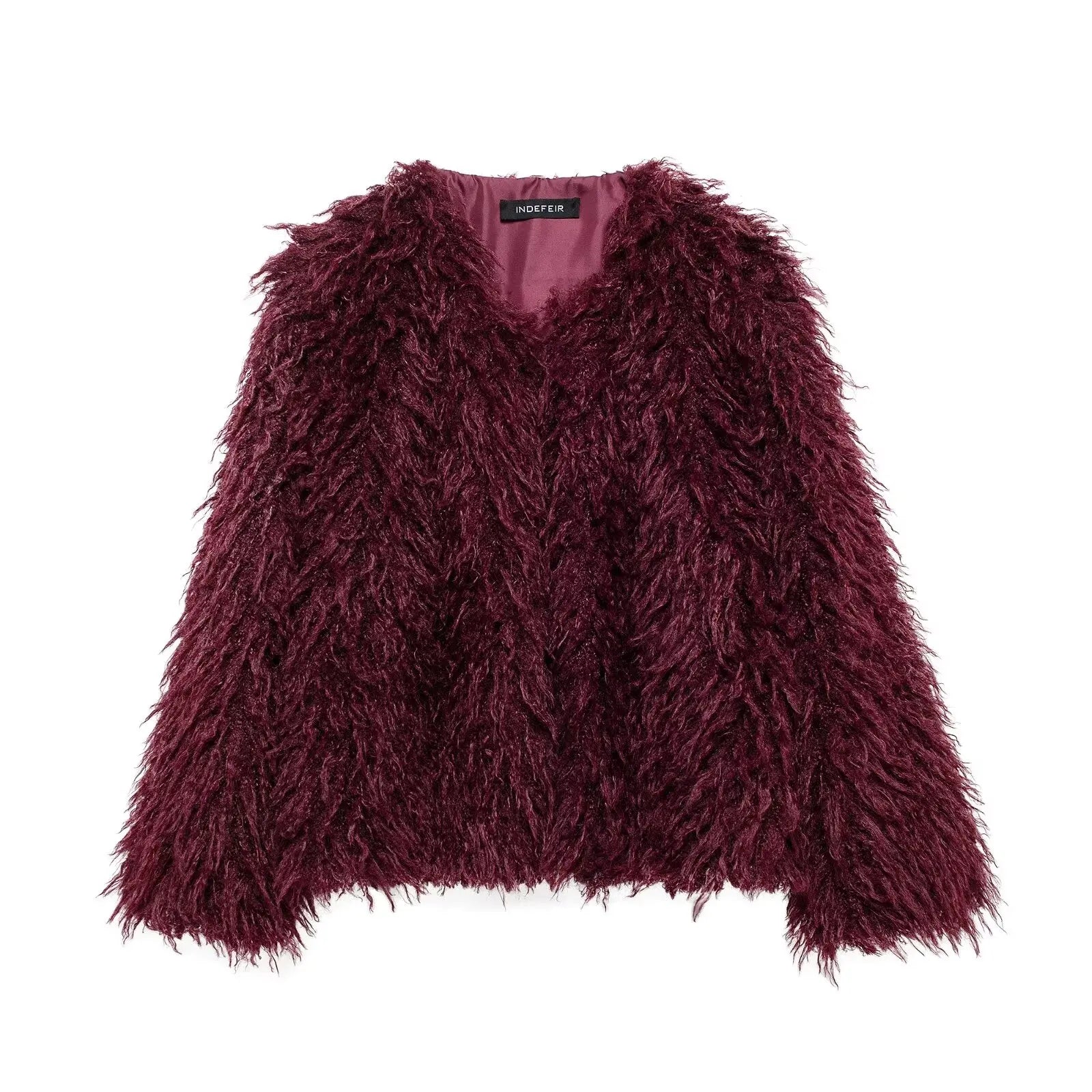 Women's winter Fashion loose faux fur effect warm V Neck Blended Coat retro long sleeved button up women's Coat Chic top