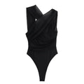 Women's Summer New Fashion Pleated Decoration Tight Tulle Off Shoulder Bodysuit Retro Sleeveless Off Back Women's jumpsuit
