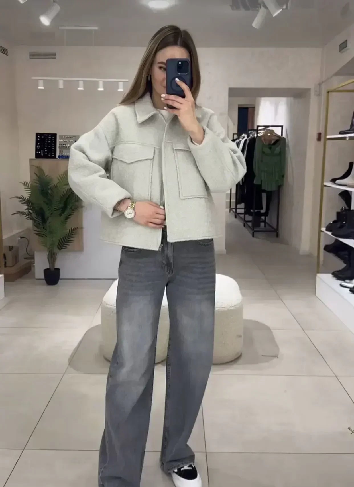 Women's 2024 New Fashion Flip Pocket Decoration Short Casual Woolen Jacket Coat Vintage Long Sleeve Zipper Women's Coat Chic Top