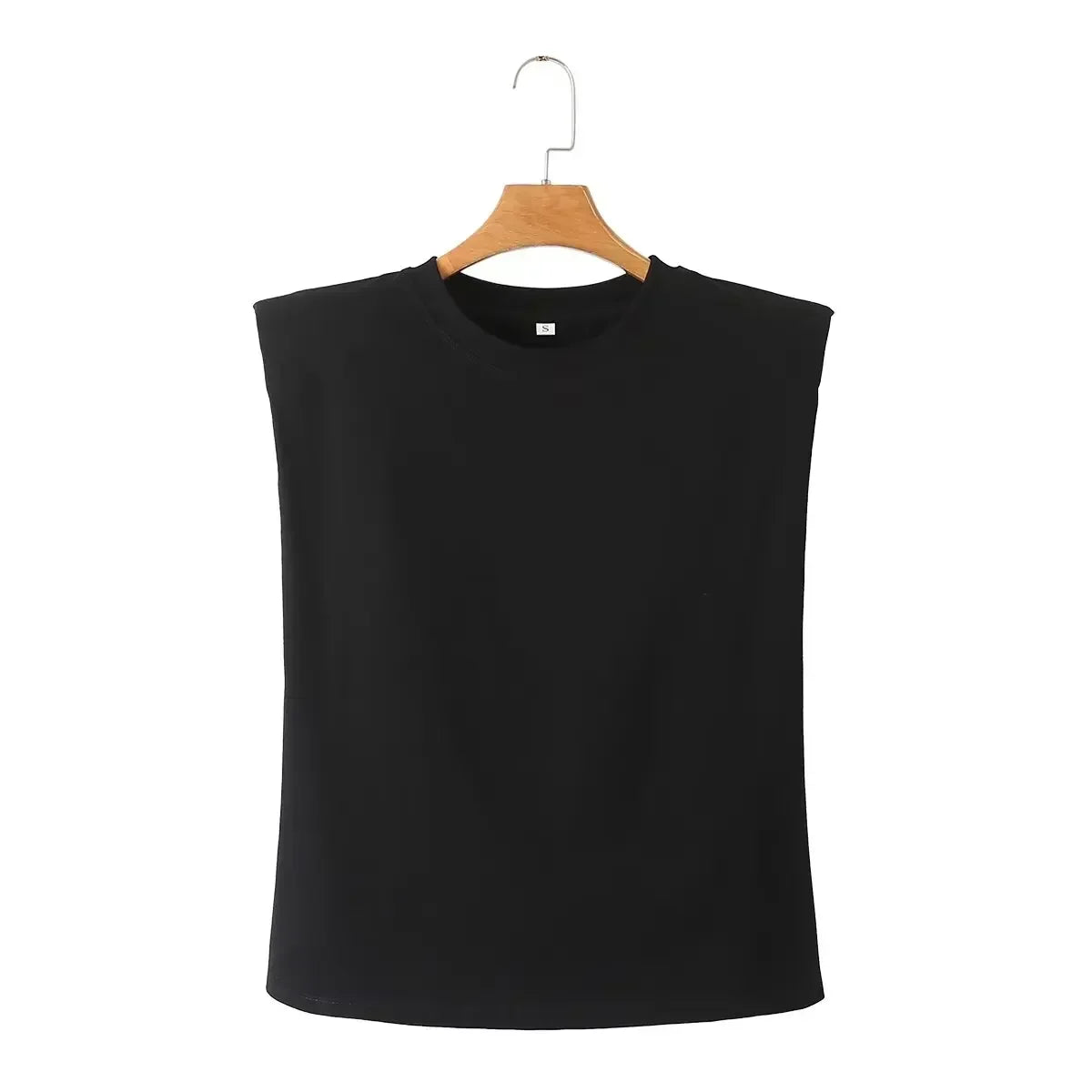 Women's New Fashion Shoulder Pad Decoration Short Multi Color Casual O Neck T-shirt Top Sleeveless Women's Tee Shirt Chic Top