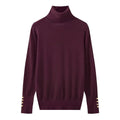 Women's new fashion Cuff button decoration casual versatile basic style knitted top retro high neck women's pullover chic top