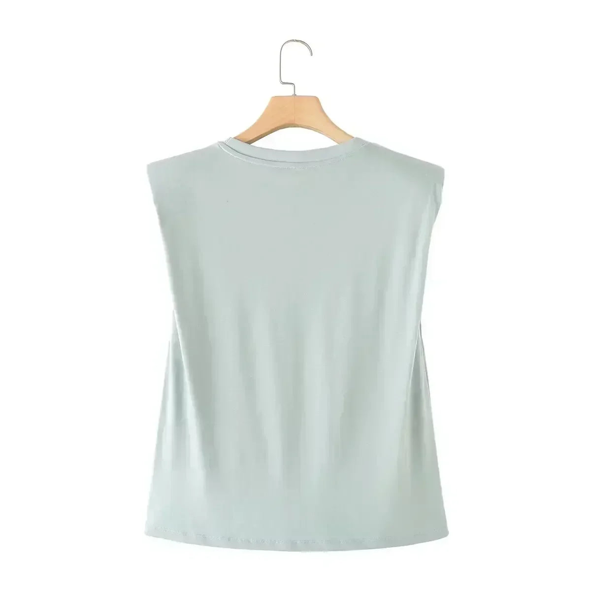 Women's New Fashion Shoulder Pad Decoration Short Multi Color Casual O Neck T-shirt Top Sleeveless Women's Tee Shirt Chic Top