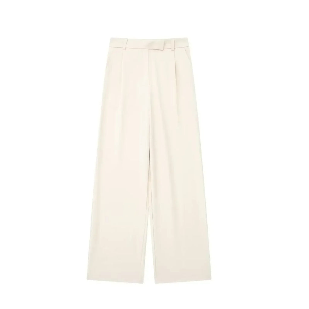 Women's 2024 New Fashion Multicolor Loose Side Pocket Casual Pleated Wide Leg Pants Retro High Waist Zipper Women's Pants