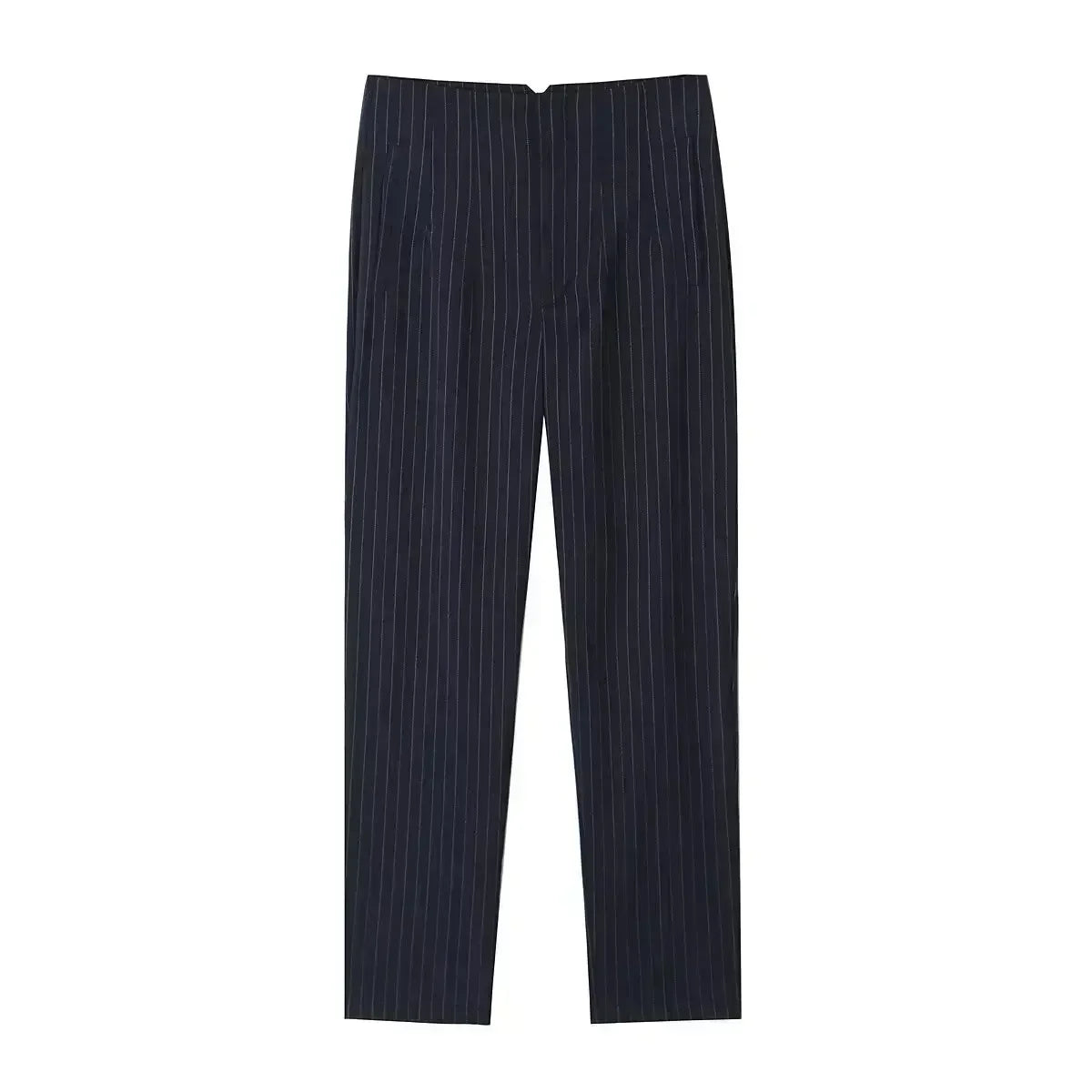 Women's Summer New Chic Fashion Side Pocket Decoration Casual Striped Pants Retro High Rope Zipper Women's Ankle Pants Mujer