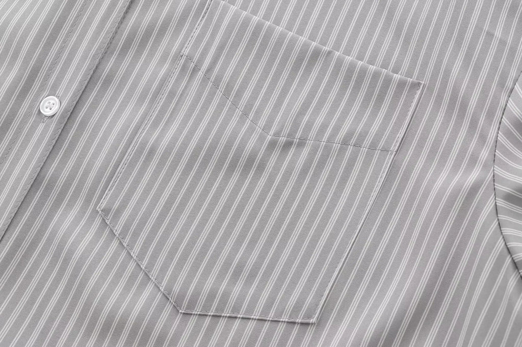 Women's new fashion pocket decoration asymmetrical shirt poplin striped shirt retro long sleeved button up Female shirt chic top