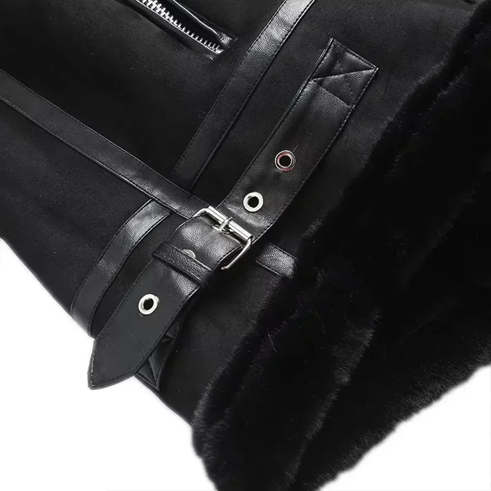 Women's 2023 Fashion Thick Winter Warm Loose Fur All-in-One Jacket Retro Long Sleeve Zipper Female Outerwear Chic Top Muje
