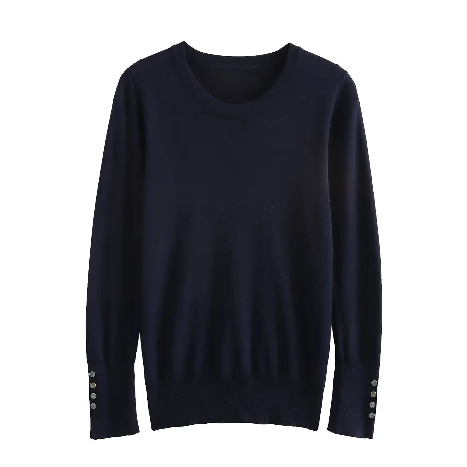 Women's new fashion gold button decoration casual versatile basic style knitted top retro long sleeved women's pullover chic top
