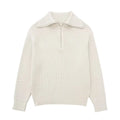 Women's New Fashion Zipper Decoration Casual Wool Blended Striped Knitted Sweater Retro Long Sleeve Women's Pullovers Chic Top