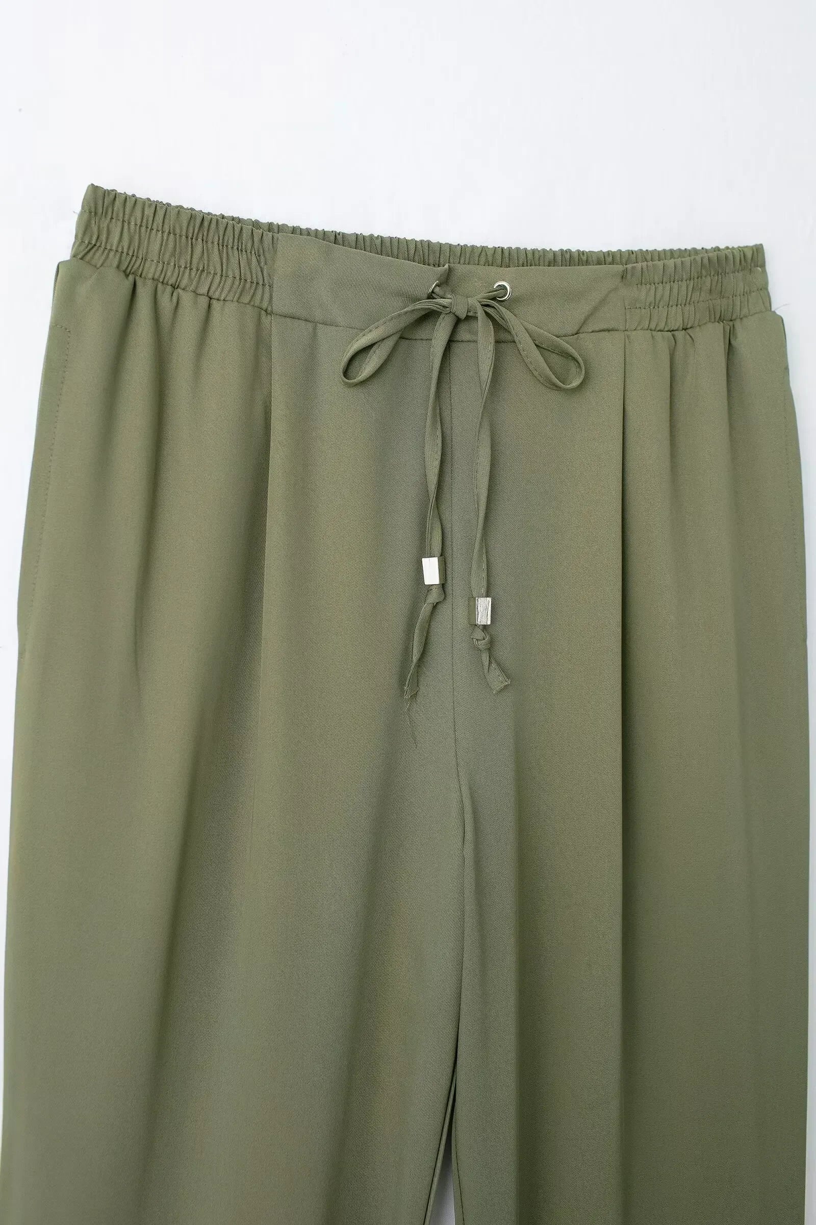 Women's New Chic Fashion Side Pocket Decoration Casual Pants Vintage High Elastic Waist Drawstring Women's Ankle Pants