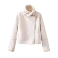 Women Winter Fashion Cropped Fur Faux Leather Warm Jacket Coat Vintage Long Sleeve Side Pockets Female Outerwear Chic Tops