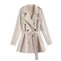 Women's new fashion with belt loose suede effect double breasted lapel coat retro long sleeved side pocket women's coat chic top