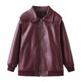 Women's new Fashion loose casual versatile retro imitation leather jacket coat long sleeved side pocket women's coat chic top