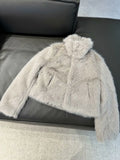 Women's winter Fashion faux fur effect short thick warm Stand collar Fleece coat retro long sleeved pocket women's coat chic top