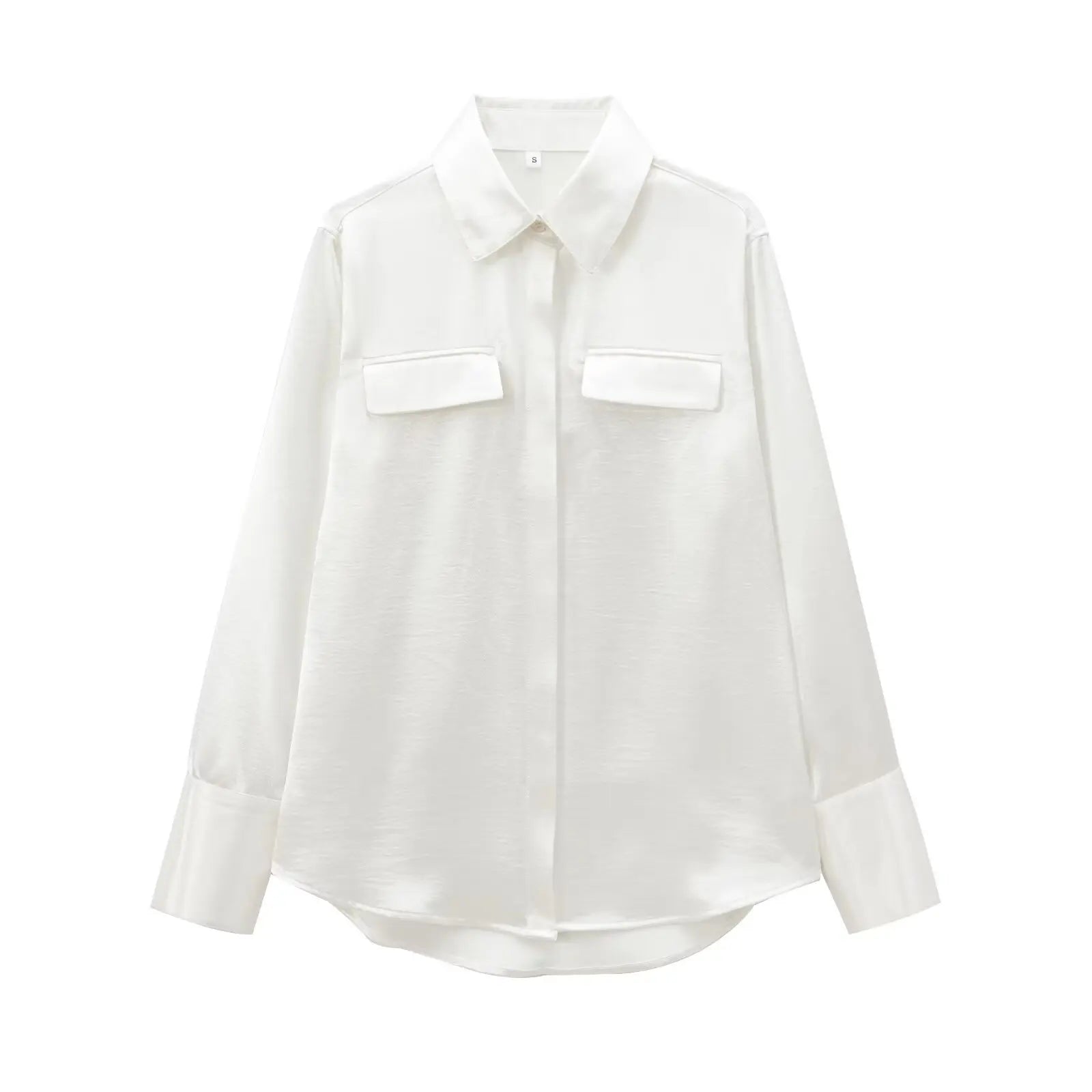 Women's new fashion flip decoration casual satin texture asymmetric shirt retro long sleeved button up women's shirt chic top