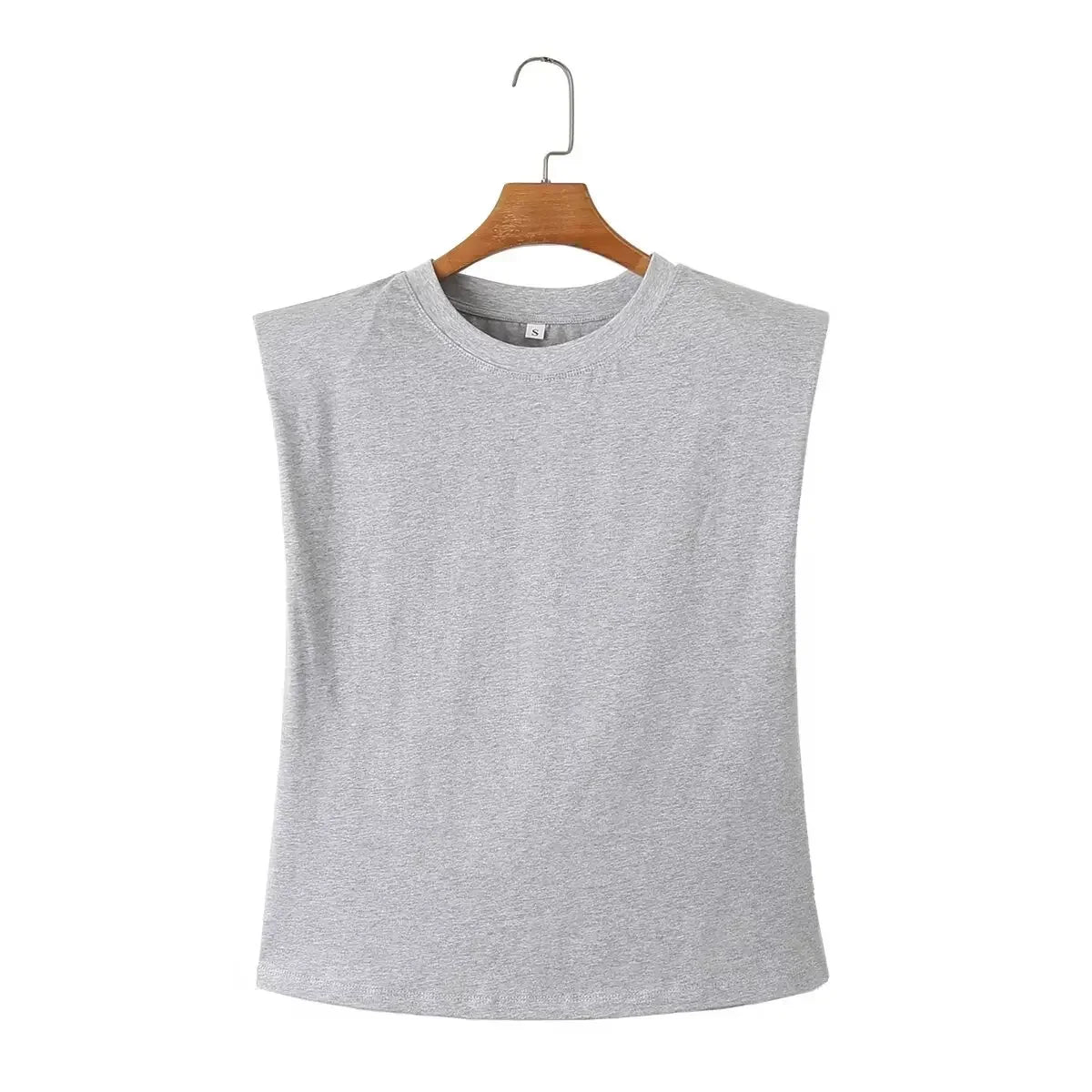 Women's New Fashion Shoulder Pad Decoration Short Multi Color Casual O Neck T-shirt Top Sleeveless Women's Tee Shirt Chic Top
