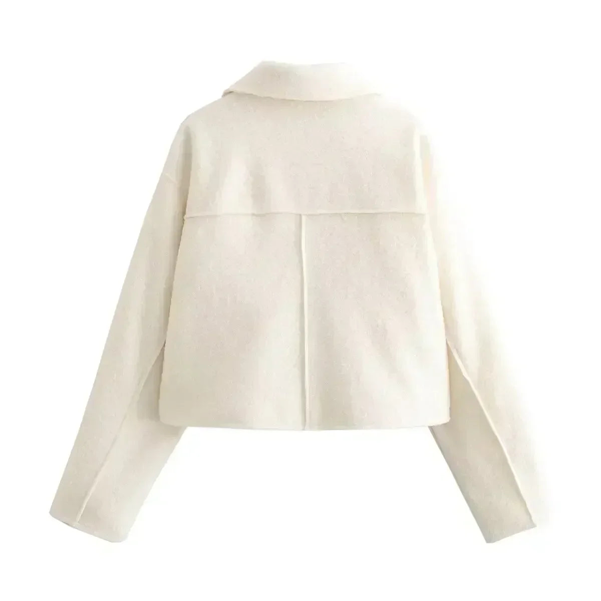 Women's 2024 New Fashion Flip Pocket Decoration Short Casual Woolen Jacket Coat Vintage Long Sleeve Zipper Women's Coat Chic Top