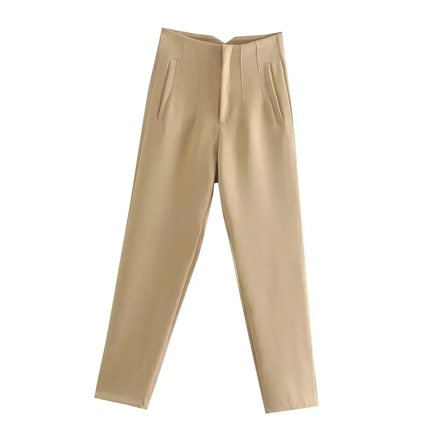 Women's Summer New Chic Fashion Side Pocket Decoration Casual Striped Pants Retro High Rope Zipper Women's Ankle Pants Mujer