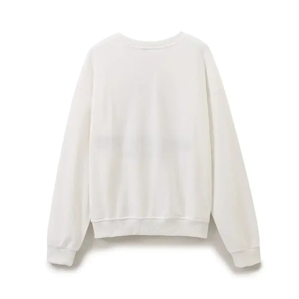 Ladies' new fashion embroidery decoration casual basic style O Neck Sweatshirts Vintage long sleeved women's pullover chic top
