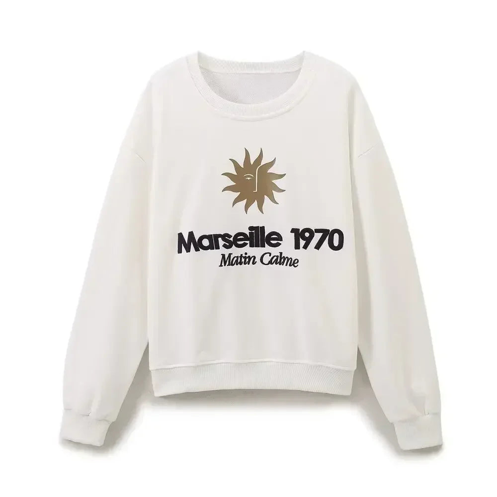 Ladies' new fashion embroidery decoration casual basic style O Neck Sweatshirts Vintage long sleeved women's pullover chic top