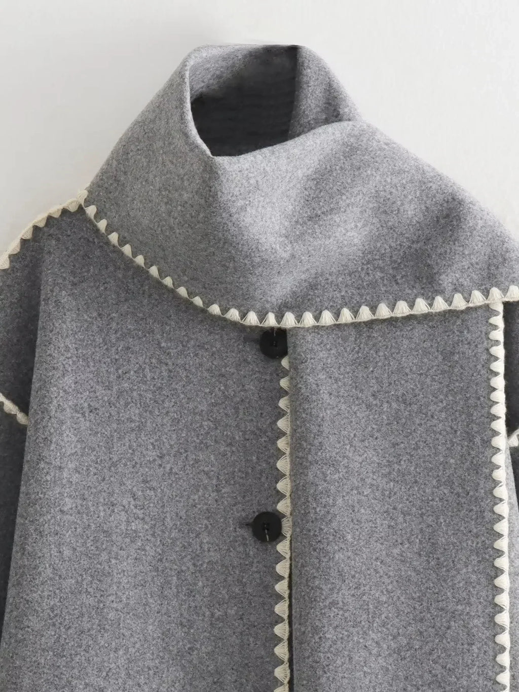Women's new fashion scarf decoration loose single breasted patchwork woolen coat retro long sleeved pocket women's coat Chic top