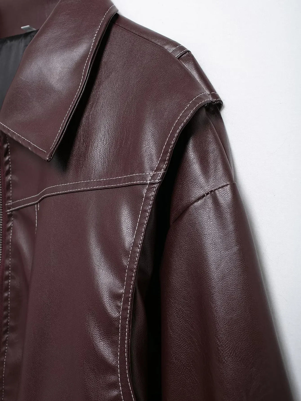 Women's new Fashion loose side pocket casual imitation leather jacket coat retro lapel long sleeved women's coat chic top