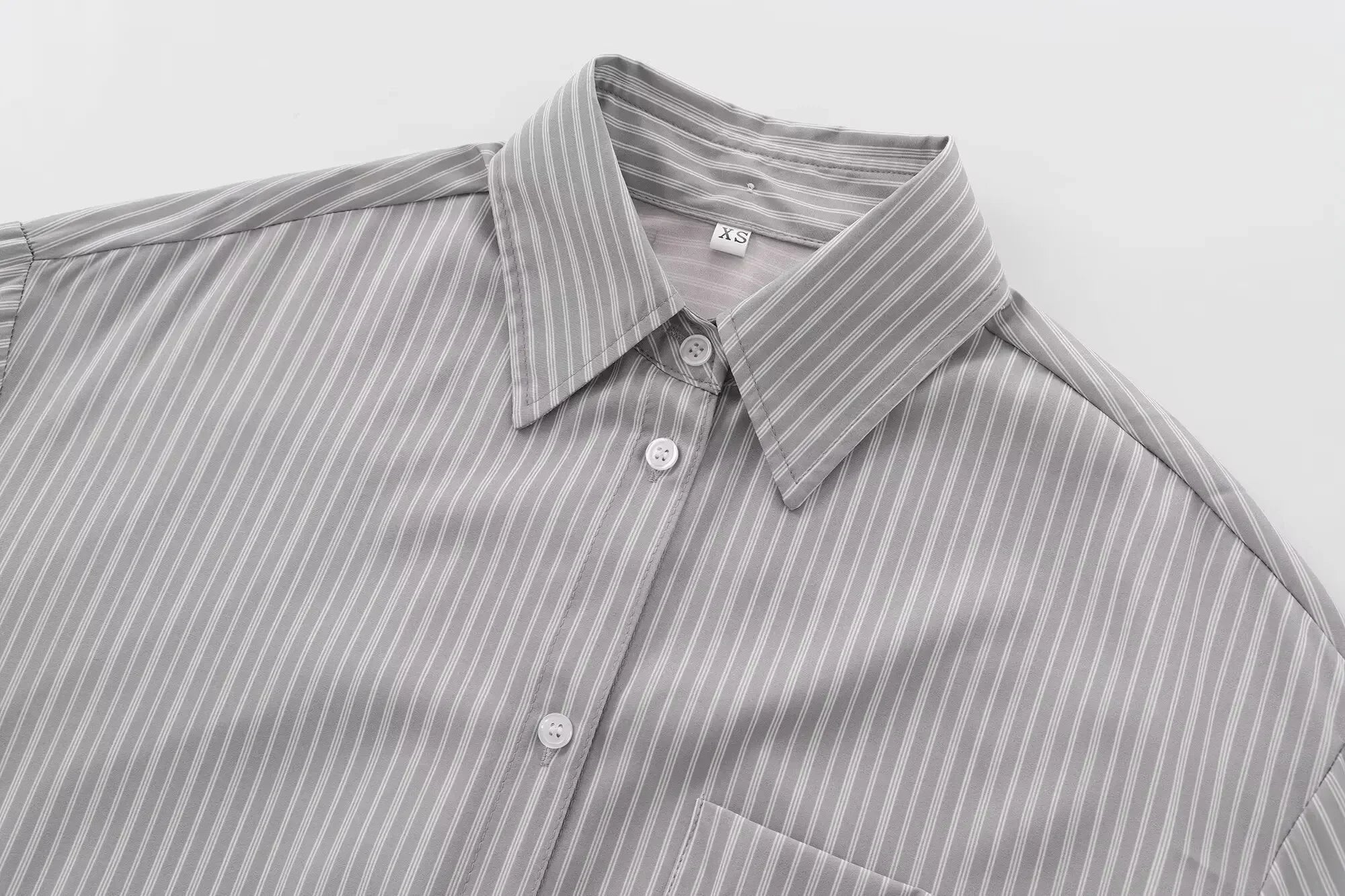 Women's new fashion pocket decoration asymmetrical shirt poplin striped shirt retro long sleeved button up Female shirt chic top